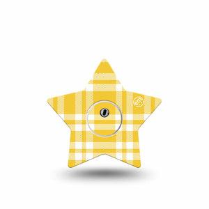ExpressionMed yellow gingham Freestyle Libre 3 and Libre 3 Plus Star, Single Tape and Single Sticker Retro yellow plaid Fixing Ring Tape for CGM