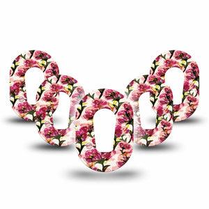 ExpressionMed Maroon Flowers Dexcom G6 Mini Tape, 5-Pack Tape Wine Red Gossamer Florals, Adhesive Tape CGM Design
