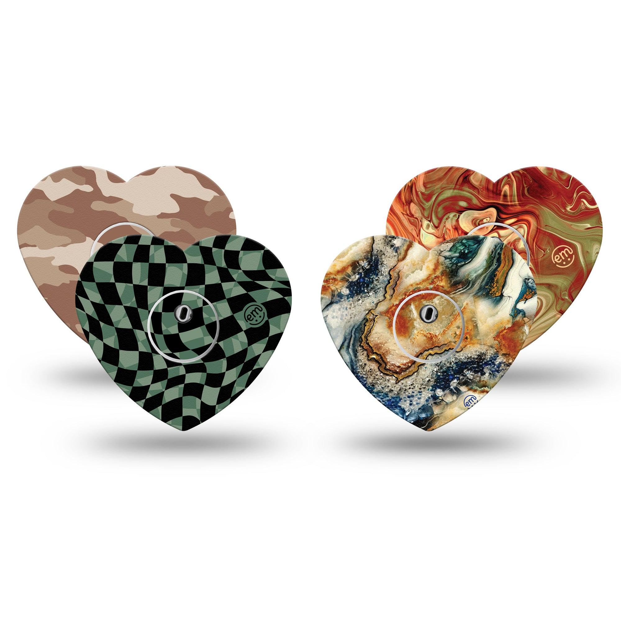 ExpressionMed Canyon Marbles Freestyle Libre 3 Heart Shape Tape 4-Pack Tape and 4-Pack Stickers Variety Mix of Male Designs Patch CGM Design