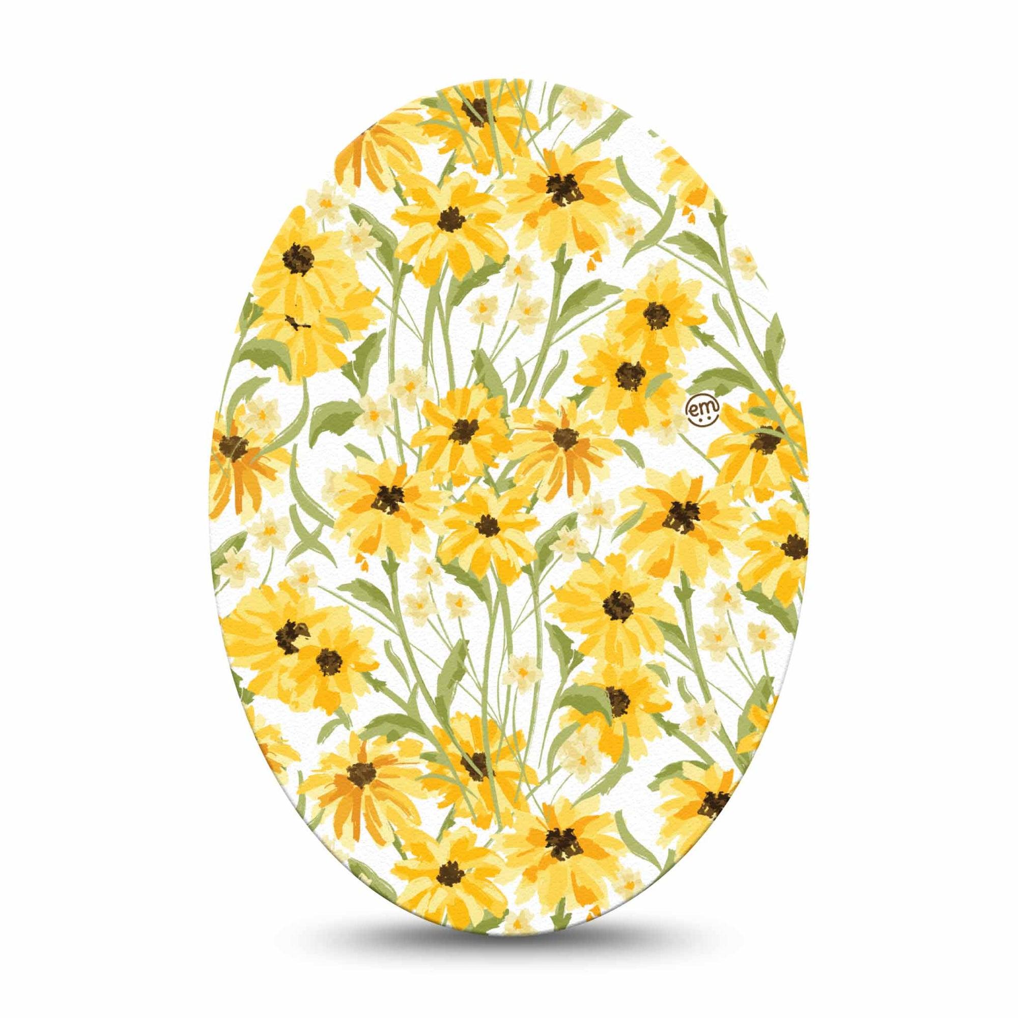 ExpressionMed Yellow Mosaic Floral Medtronic Guardian Enlite Universal Oval Single Tape Sunflower Field, Plaster CGM Design
