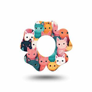 ExpressionMed Rainbow Cats Dexcom G7 Flower Shape Tape, Dexcom Stelo Glucose Biosensor System, Single Adorable Kitty Cats Adhesive Tape CGM Design