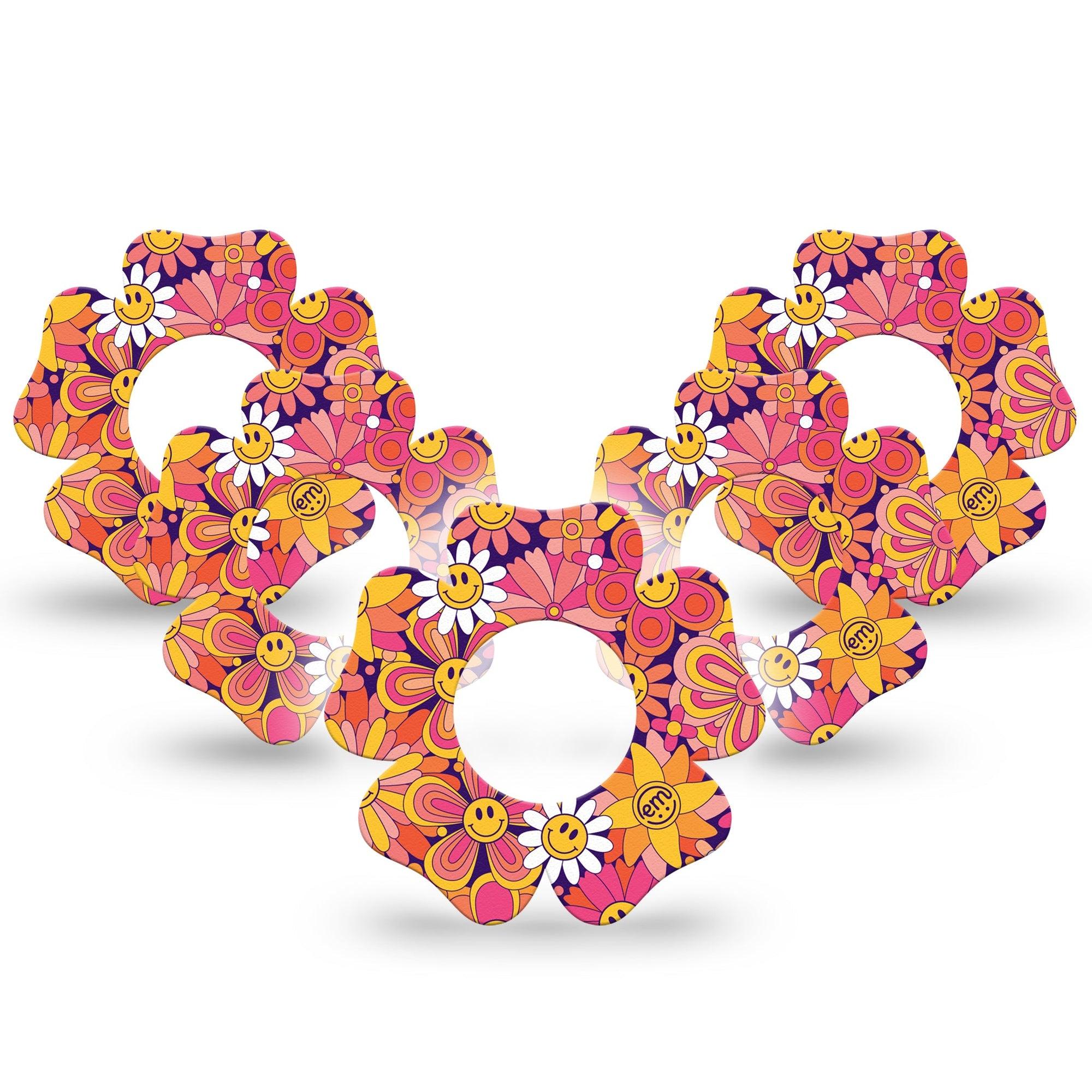 ExpressionMed Groovy Freestyle Libre 2 Flower Shape Tape 5-Pack retro orange pink sunflowers Adhesive Tape CGM Design