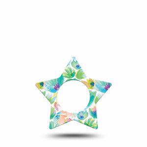 ExpressionMed Happy Go Lucky Flowers Freestyle Libre 2 Star Shape Tape, Abbott Lingo, Single Vibrant Green And Peach Florals Adhesive Tape CGM Design