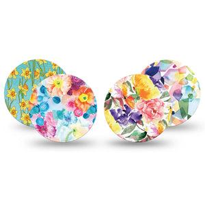 ExpressionMed Flower Fields Variety Pack Freestyle Dexcom G7 Overpatch 4-Pack floral illustration Fixing Ring Patch CGM Design, Dexcom Stelo