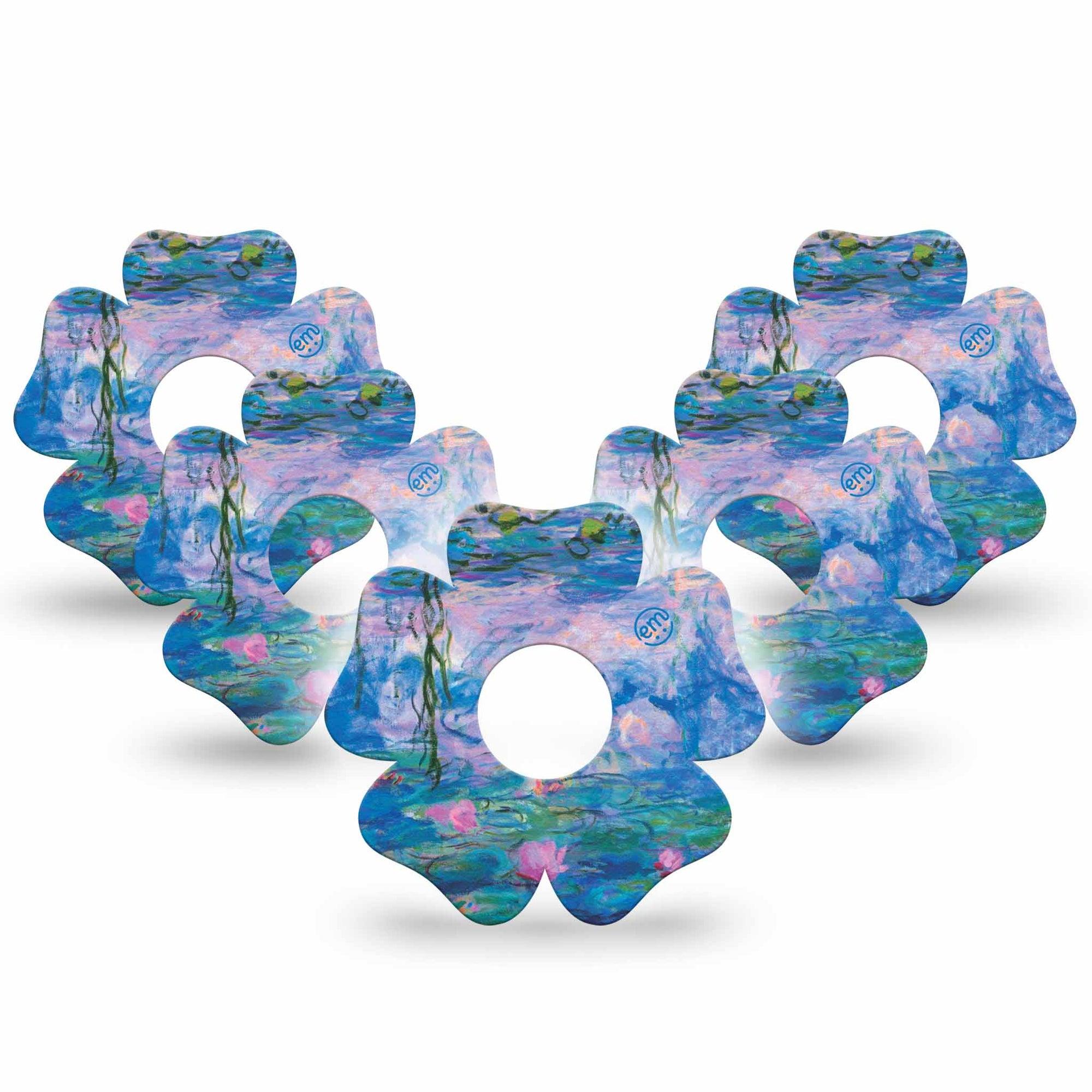 ExpressionMed Monet Water Lilies Freestyle Libre 3 and Libre 3 Plus Flower Shape Tape 5-Pack Tape Nature Scene, Plaster CGM Design