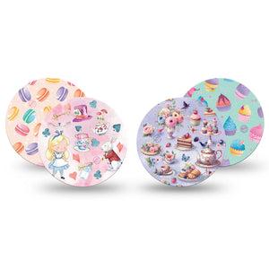 ExpressionMed Mad Hatter's Delight Variety Pack Freestyle Libre and Libre 2 Plus Overpatch, Abbott Lingo, 4-Pack  Tape Variety Tea Party Cakes In Wonderland, Fixing Ring Patch CGM Design