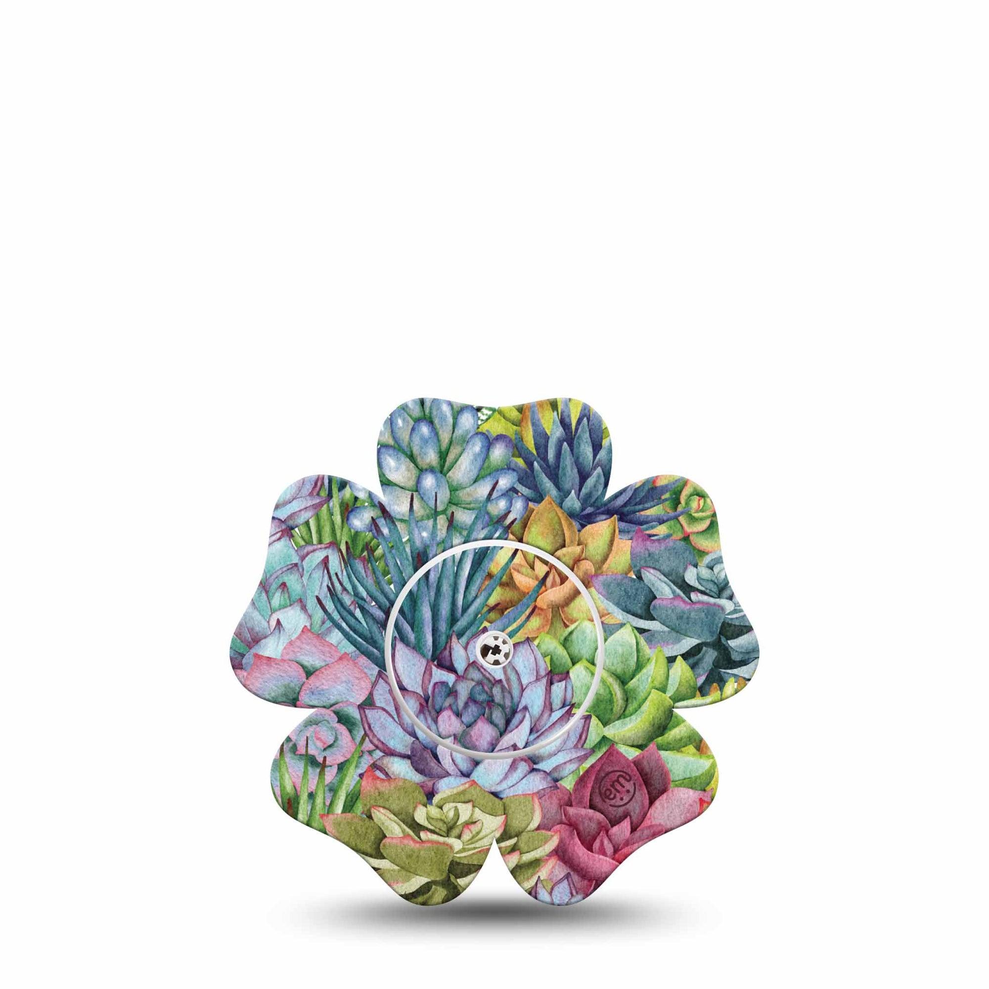 ExpressionMed Blue Succulents Freestyle Libre 2 and Libre 2 Plus Flower Shape Tape, Abbott Lingo,  Single Tape and Single Sticker Succulent Decor Fixing Ring Tape CGM Design