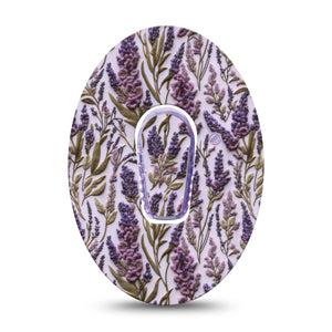 ExpressionMed Stitched Bloom Dexcom G6, Single Tape and Single Sticker Purple lavender stems Sensor Cover for Continuous Glucose Monitor
