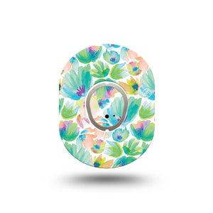 ExpressionMed Happy Go Lucky Flowers Dexcom G7 Mini Tape, Dexcom Stelo Glucose Biosensor System,  Single Tape and Single Sticker Green Toned Palette Florals Patch Continuous Glucose Monitor Design