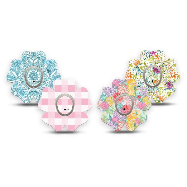 ExpressionMed Fresh Greenery Dexcom G7 and Dexcom Stelo Glucose Biosensor System Flower, tape and sticker  Delicate color gingham and blooms Fixing Ring Patch for CGM