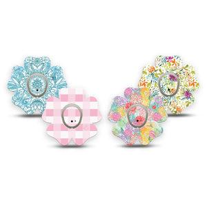 ExpressionMed Fresh Greenery Dexcom G7 and Dexcom Stelo Glucose Biosensor System Flower, tape and sticker  Delicate color gingham and blooms Fixing Ring Patch for CGM
