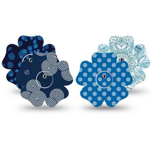 ExpressionMed Barbie Splash Variety Pack Freestyle Libre 3 and Libre 3 Plus Flower Shape Tape, 4-Pack Tape and 4-Pack Stickers Variety Bold Blue Prints, Overlay Tape CGM Design