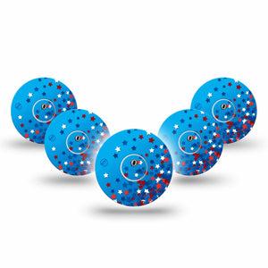 ExpressionMed Confetti Stars Freestyle Libre 3 and Libre 3 Plus Tape 5-Pack Tape and 5-Pack Sticker Red White Blue Stars, Adhesive Tape Continuous Glucose Monitor Design