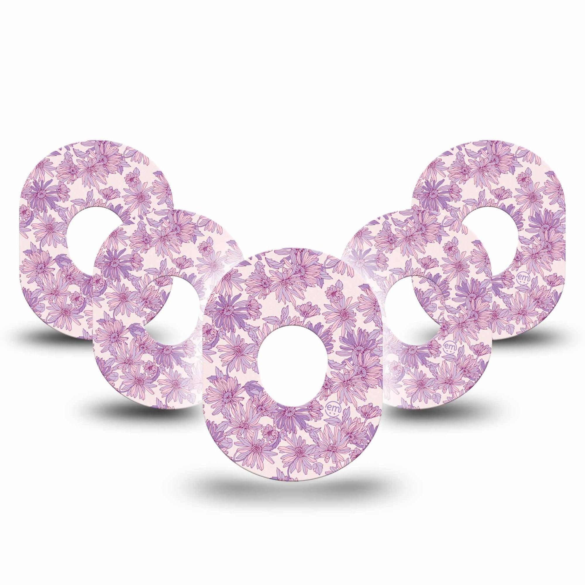 ExpressionMed Purple Daisy Dexcom G7 Tape, Dexcom Stelo Glucose Biosensor System, 5-Pack Tape Lilac Daisy Garden, Overlay Tape CGM Design