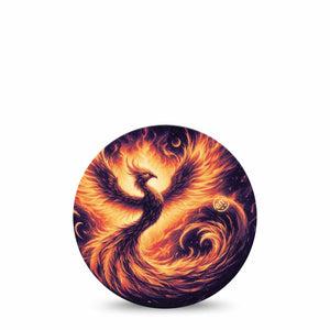 ExpressionMed Rising Phoenix Freestyle Libre and Libre 2 Plus Overpatch, Abbott Lingo, Single Tape Golden Fire Bird, Fixing Ring Patch CGM Design