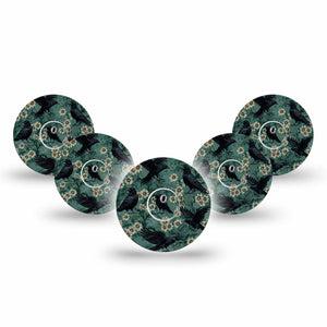 ExpressionMed Crows Freestyle Libre 3 and Libre 3 Plus, 5-Pack Tape and 5-Pack Sticker mysterious Halloween florals Sensor Cover for CGM