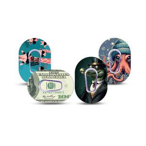 ExpressionMed Action Crew Variety Pack Variety Pack Dexcom G6 Mini Tape, 4-Pack Tape and 4-Pack Sticker Variety Cool Animal Characters, Adhesive Tape CGM Design