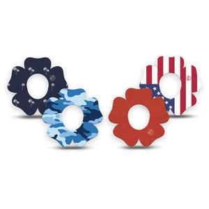 ExpressionMed USA Basics Dexcom G7 and Dexcom Stelo Glucose Biosensor System Flower, 4-Pack Tape patriotic basics Adhesive Patch for Continuous Glucose Monitor