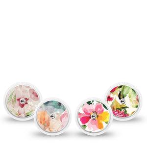 ExpressionMed Fragile Flowers Freestyle Libre and Libre 2 Plus Sticker, Abbott Lingo, 4-Pack Sticker Variety Peachy Pink Garden, Vinyl Graphics Continuous Glucose Monitor Design