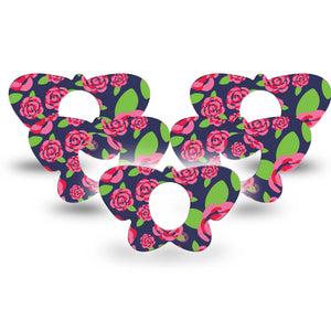 ExpressionMed Pretty Pink Roses Dexcom G7 Butterfly Shape Tape, Dexcom Stelo Glucose Biosensor System, 5-Pack Tape Floral Beauty, Adhesive Tape CGM Design