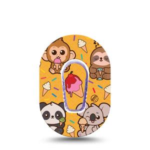 ExpressionMed Ice Cream Buddies Dexcom G6 Mini Tape, Single Tape and Single Sticker Ice Cream Cone Animals, Adhesive Tape CGM Design