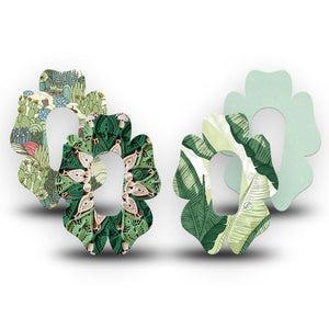 ExpressionMed Tropical Greens Dexcom G6 Flower, 4-Pack Tape green foliage pattern Overlay Patch for Continuous Glucose Monitor