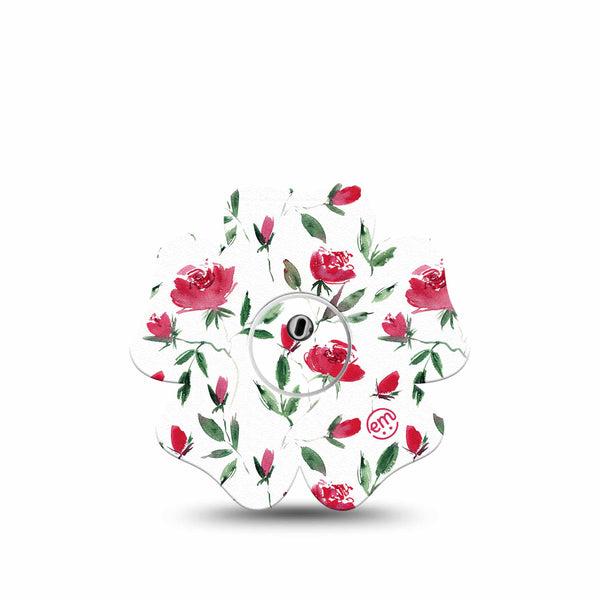 ExpressionMed Rose Garden Freestyle Libre 3 and Libre 3 Plus Flower Shape Tape Single Tape and Single Sticker Pink Roses, Overlay Tape CGM Design