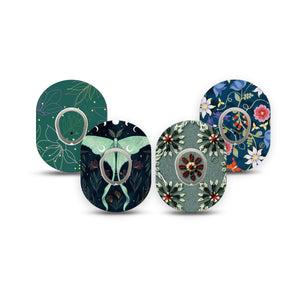 ExpressionMed Muted Mosses Variety Pack Dexcom G7 Mini Tape, Dexcom Stelo Glucose Biosensor System, 4-Pack Tape and 4-Pack Sticker Variety, Free Spirit Florals, Patch Continuous Glucose Monitor Design