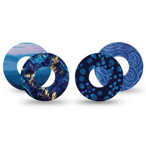 ExpressionMed Deep Currents Variety Pack Freestyle Libre and Libre 2 Plus Tape, Abbott Lingo, 4-Pack Tape Variety, Deep Fall Blue, Fixing Ring Tape Continuous Glucose Monitor Design