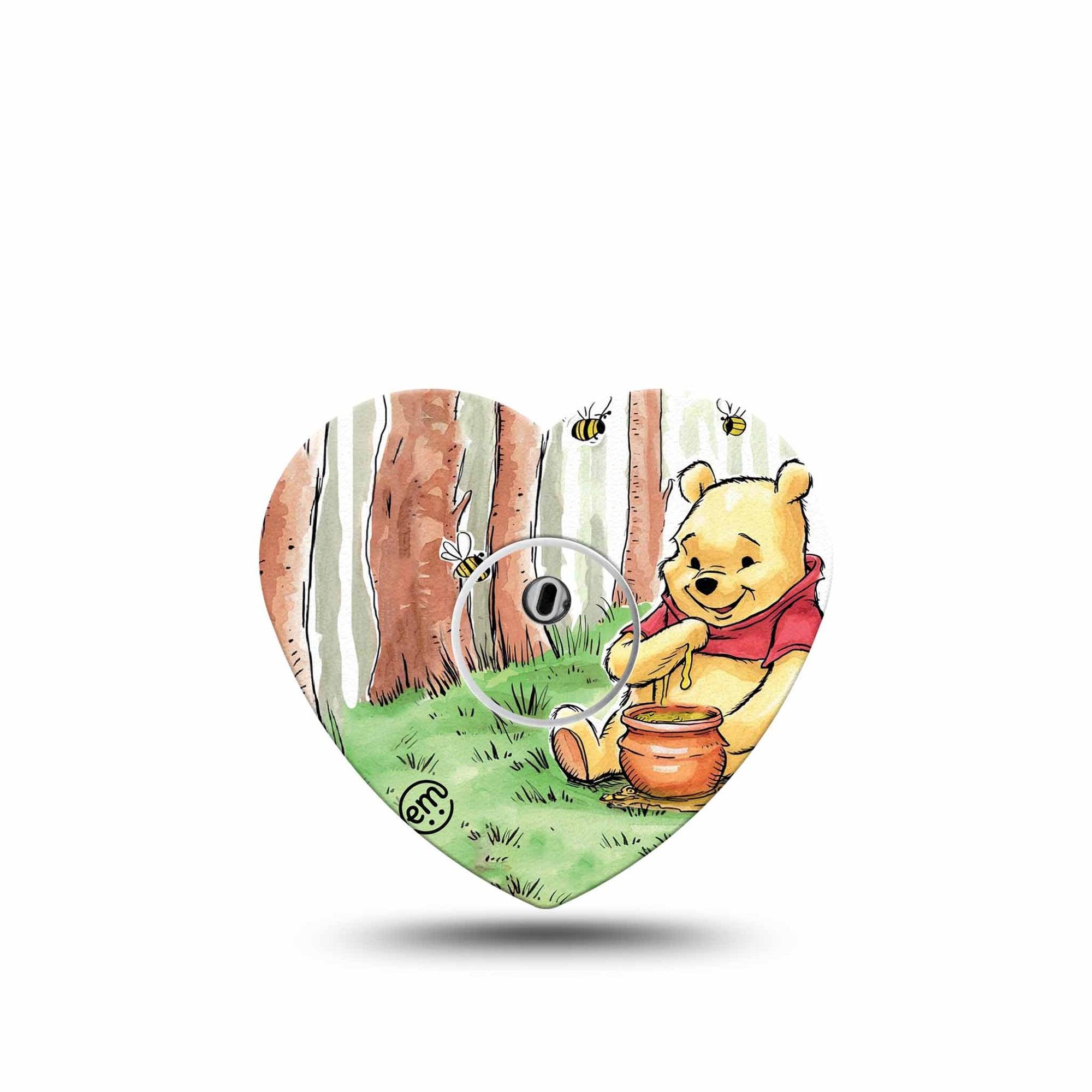 ExpressionMed Winnie the Pooh Freestyle Libre 3 Heart Shape Tape Single Tape and Single Sticker Cute Pooh Bear Patch CGM Design