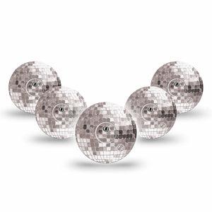 ExpressionMed Mirror Ball Freestyle Libre 3 and Libre 3 Plus, 5-Pack Tape and 5-Pack Sticker Sparkling disco inspired Sensor Cover for CGM