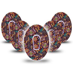 ExpressionMed Ornate Floral Dexcom G6 Tape 5-Pack Tape and 5-Pack Sticker Boho Pattern Floral, Plaster CGM Design