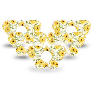 ExpressionMed Yellow Mosaic Floral Infusion Set Butterfly Shape Tape 10-Pack Tape Golden Yellow Flowers, Plaster Continuous Glucose Monitor Design