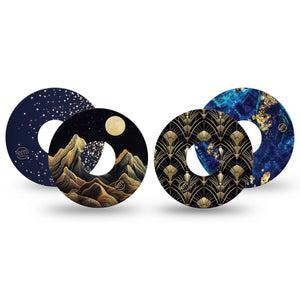 ExpressionMed Midnight Majesty Variety Pack Freestyle Libre 3 and Libre 3 Plus, 4-Pack Tape Variety Fun gold texure inspired Sensor Cover for CGM