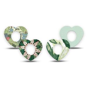 ExpressionMed Tropical Greens Dexcom G7 and Dexcom Stelo Glucose Biosensor System Heart, 4-Pack Tape botanical green design Fixing Ring Tape for Continuous Glucose Monitor