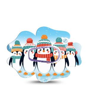 ExpressionMed Penguins In Row Dexcom G6 Flower Shape Tape Single Tape and Single Sticker Hat and Scarf Penguins, Adhesive Patch Continuous Glucose Monitor Design