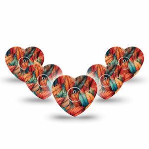 ExpressionMed Fall Leaf Feathers Freestyle Libre 3 Heart Shape Tape 5-Pack Tape and 5-Pack Sticker Rustic Inspired Feathers Patch CGM Design