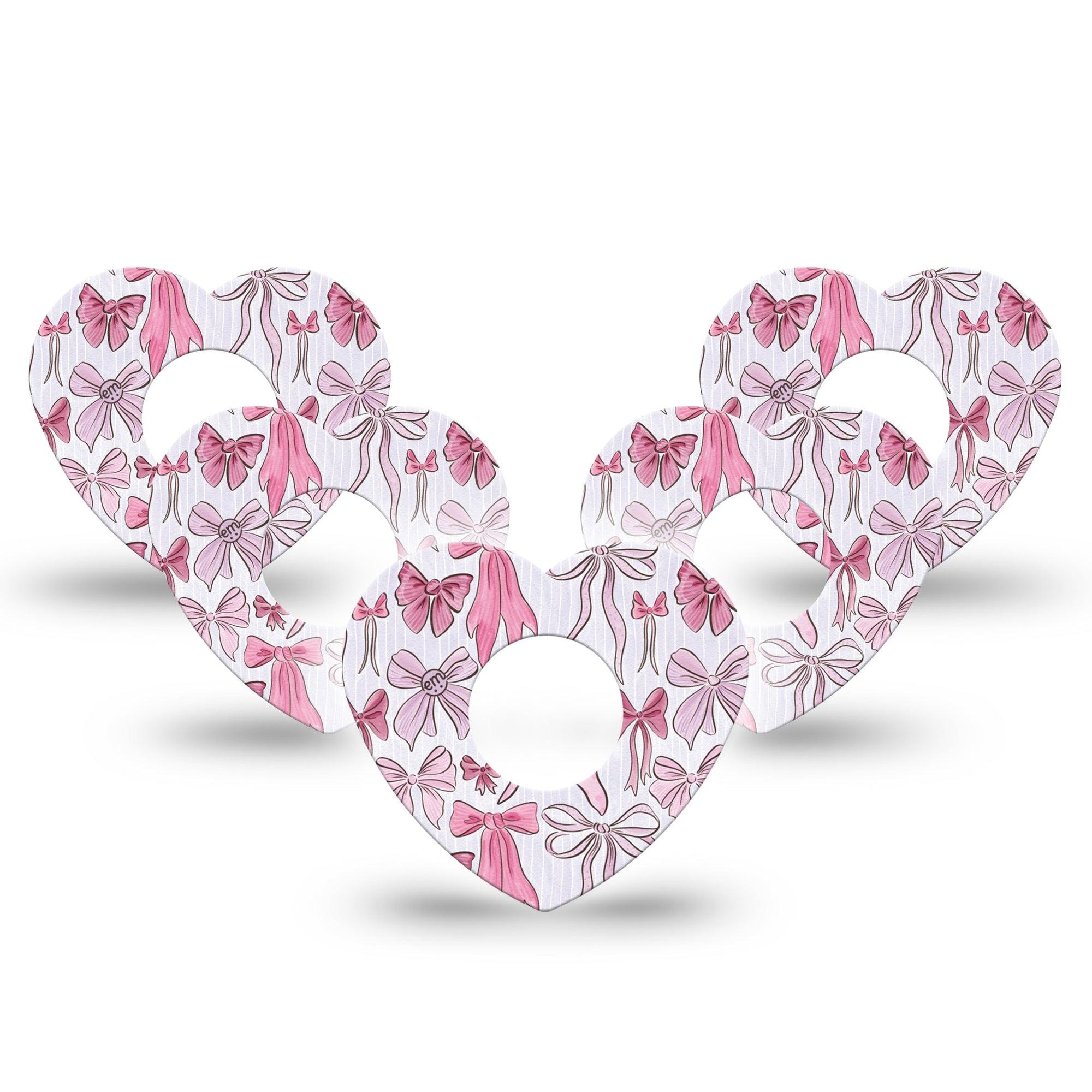 ExpressionMed Bows and Ribbons Infusion Set Heart Shape Tape 10-Pack Tape Dainty Pink Stripes And Hair Bow Pattern, Adhesive Tape Continuous Glucose Monitor Design