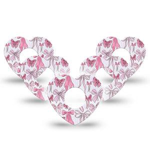 ExpressionMed Bows and Ribbons Infusion Set Heart Shape Tape 10-Pack Tape Dainty Pink Stripes And Hair Bow Pattern, Adhesive Tape Continuous Glucose Monitor Design