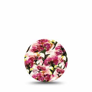 ExpressionMed Maroon Flowers Freestyle Libre 3 and Libre 3 Plus Overpatch, Single Tape Overlapping Flower Petals, Adhesive Patch CGM Design