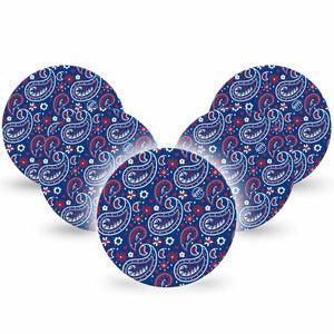 ExpressionMed Independence Paisley Dexcom G7 Overpatch, Dexcom Stelo Glucose Biosensor System, 5-Pack Tape Blue Red White Paisley Print, Overlay Tape CGM Design
