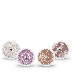 ExpressionMed Cocoa Veil Variety Pack Freestyle Libre and Libre 2 Plus Sticker, Abbott Lingo, 4-Pack Sticker Variety Muted Fine Line Florals, Vinyl Graphics Continuous Glucose Monitor Design