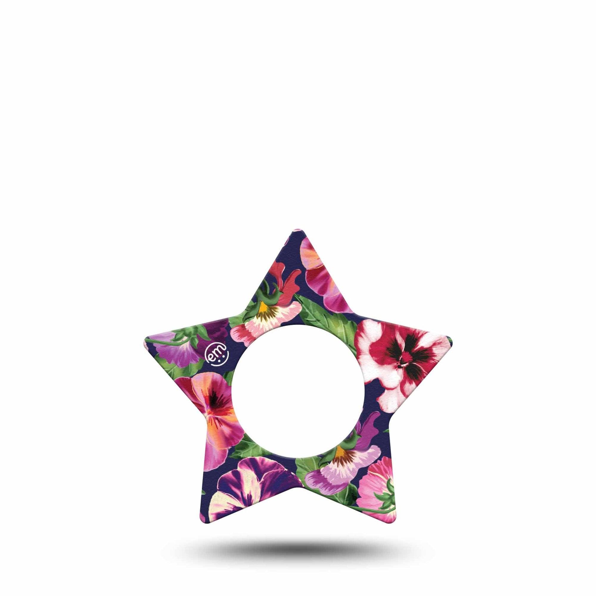 ExpressionMed Flower Girl Pansies Freestyle Libre 2 Star Shape Tape, Abbott Lingo, Single Tape Blossomed Pansy Florals, Adhesive Tape CGM Design