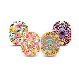 ExpressionMed Bold Bloom Dexcom G7 and Dexcom Stelo Glucose Biosensor System Mini, tape and sticker  Sunset tone florals Adhesive Tape for CGM