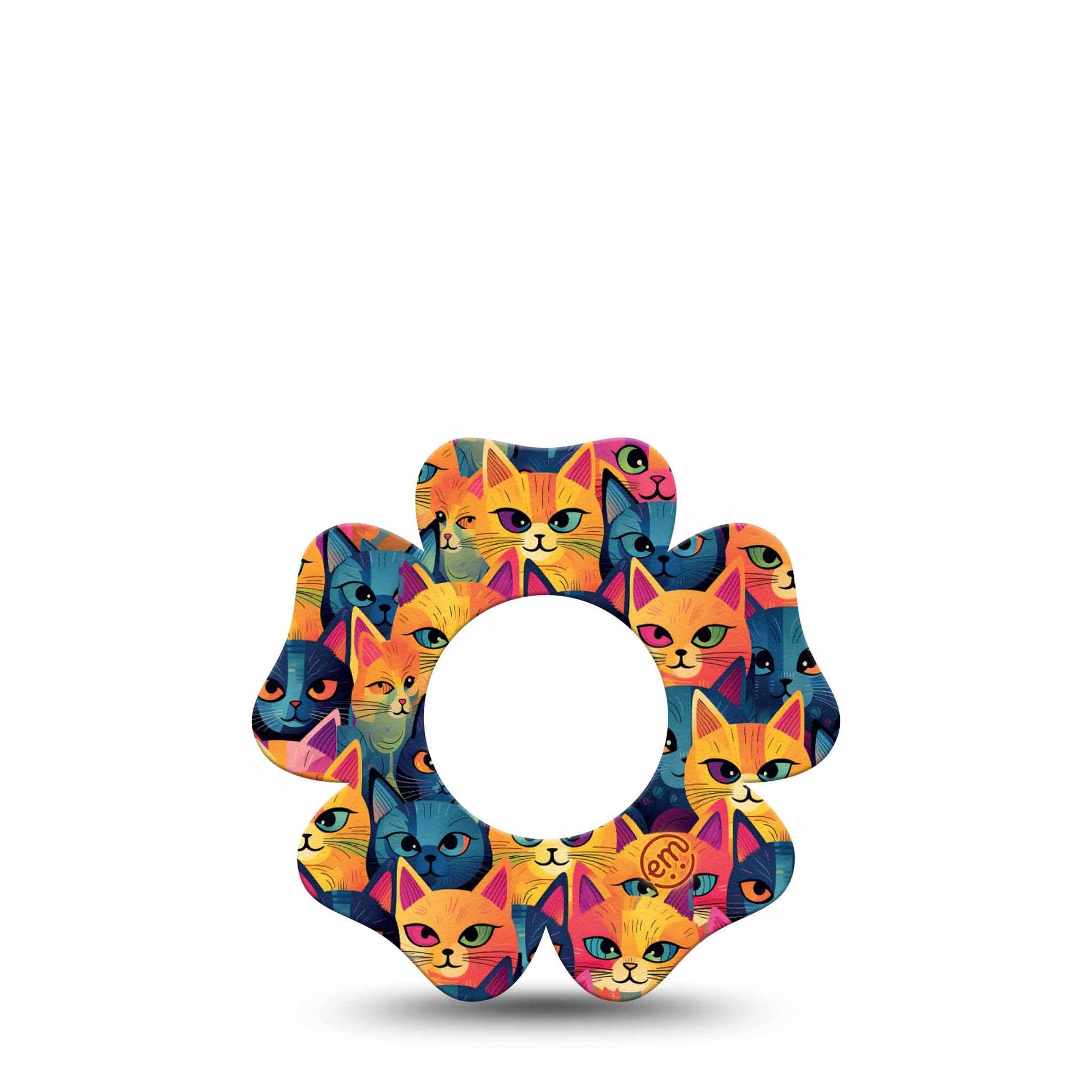 ExpressionMed Catorama Freestyle Libre 2 Flower Shape Tape, Abbott Lingo,  Single Tape Mix Of Blue And Orange Cats Fixing Ring Tape CGM Design