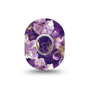 ExpressionMed Plum Gold Dexcom G7 and Dexcom Stelo Glucose Biosensor System Mini, Single Tape and Single Sticker Deep purple and gold Waterproof Sensor Cover for CGM
