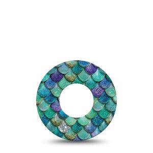 ExpressionMed Mermaid Scales Freestyle Libre, Libre 2 Plus, and Abbott Lingo, Single Tape shiny scale graphic Fixing Ring Patch for CGM