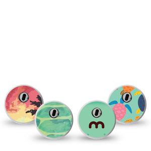 ExpressionMed Reef Riders Variety Pack Freestyle Libre 3 and Libre 3 Plus Sticker 4-Pack Sticker Colorful Turtle Patterns, Decorative Decal CGM Design