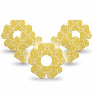 ExpressionMed Yellow Sundress Freestyle Libre 3 and Libre 3 Plus Flower Shape Tape, 5-Pack Tape Golden Ornamental Sunbursts, Overlay Tape CGM Design
