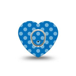 ExpressionMed Blue Polka Dots Dexcom G7 Heart Shape Tape, Dexcom Stelo Glucose Biosensor System, Single Tape and Single Sticker Blue Polka Dots, Overlay Patch CGM Design